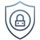 Shield icon with a padlock, representing security.