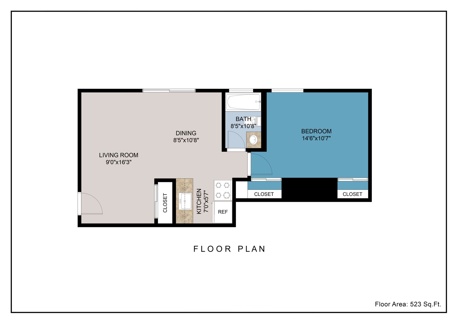 1 bed 1 bath floorplan