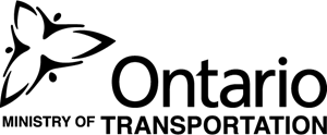 Ontario Ministry of Transportation logo with black shuttlecock icon and black text on white background
