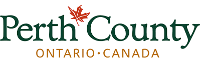 Perth County logo with green text and red maple leaf; Ontario, Canada beneath