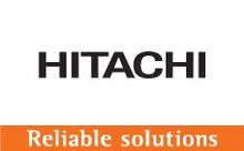 hitachi logo in white, black, and orange colors