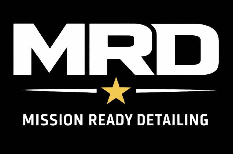 Logo for Mission Ready Detailing: Bold white 