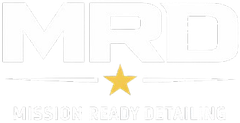 Logo for Mission Ready Detailing: Bold white 