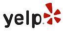 Yelp logo, black text and a red starburst symbol.