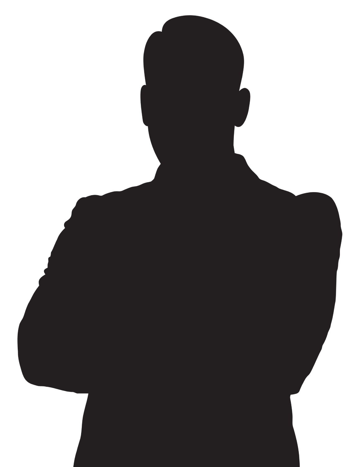 A solid black silhouette of a person standing with their arms crossed.