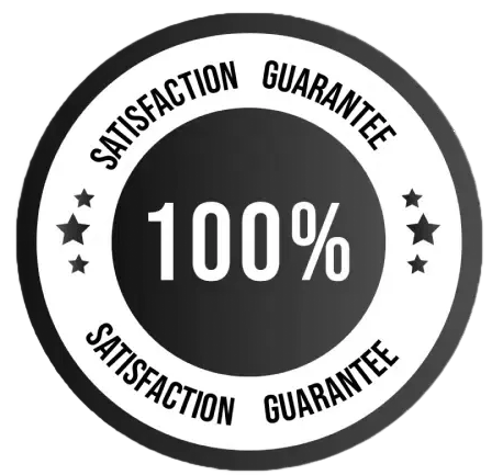 A circular black and white badge featuring the text 