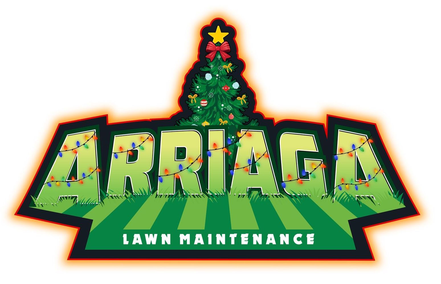 A logo for lawn maintenance with a christmas tree in the middle