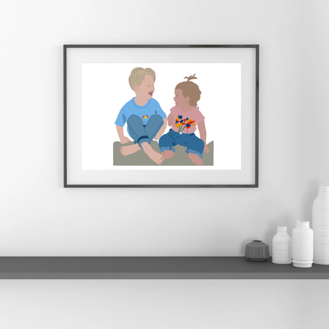 Illustratie 2 personen afgedrukt