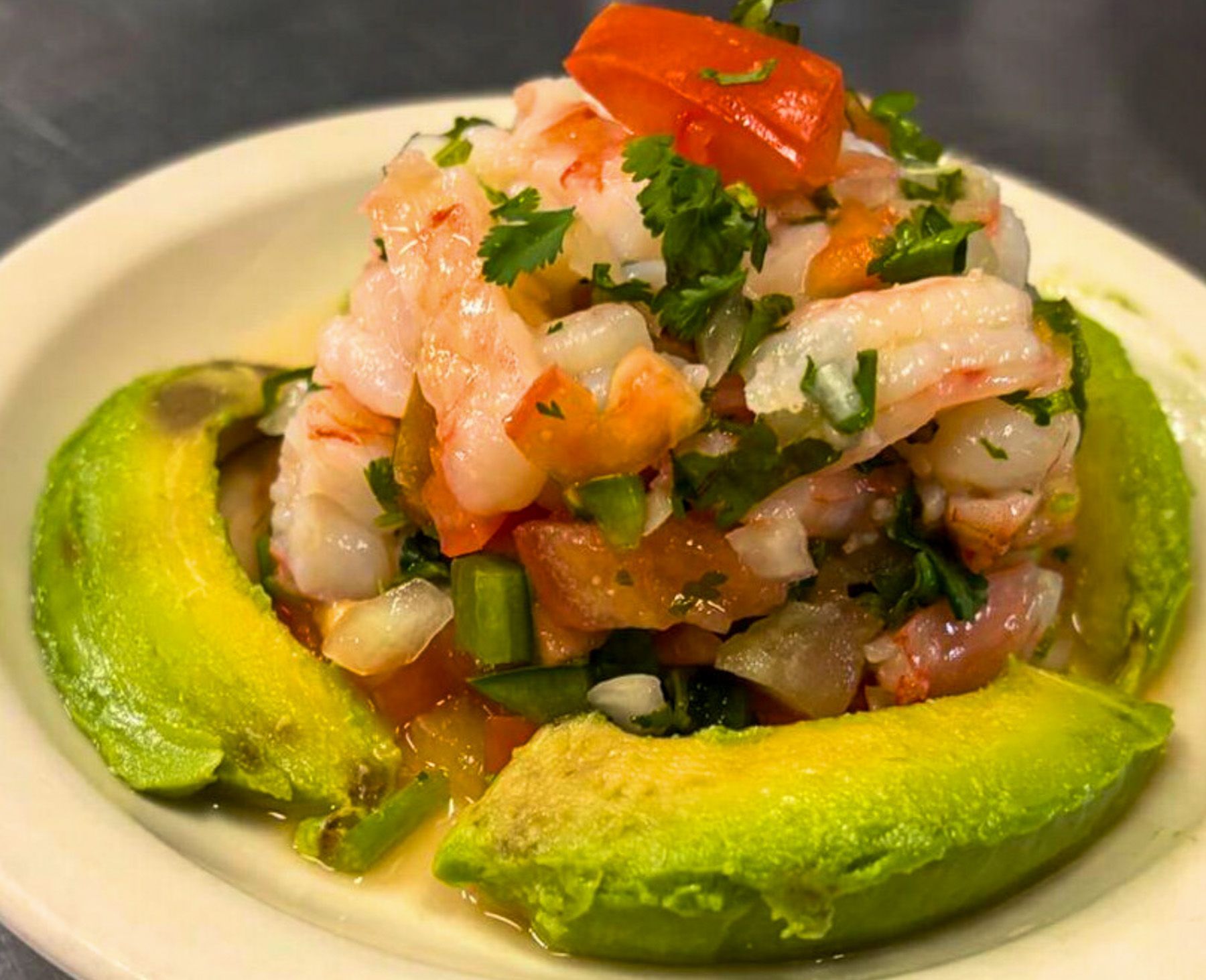 Shrimp ceviche appetizer at El Sureño