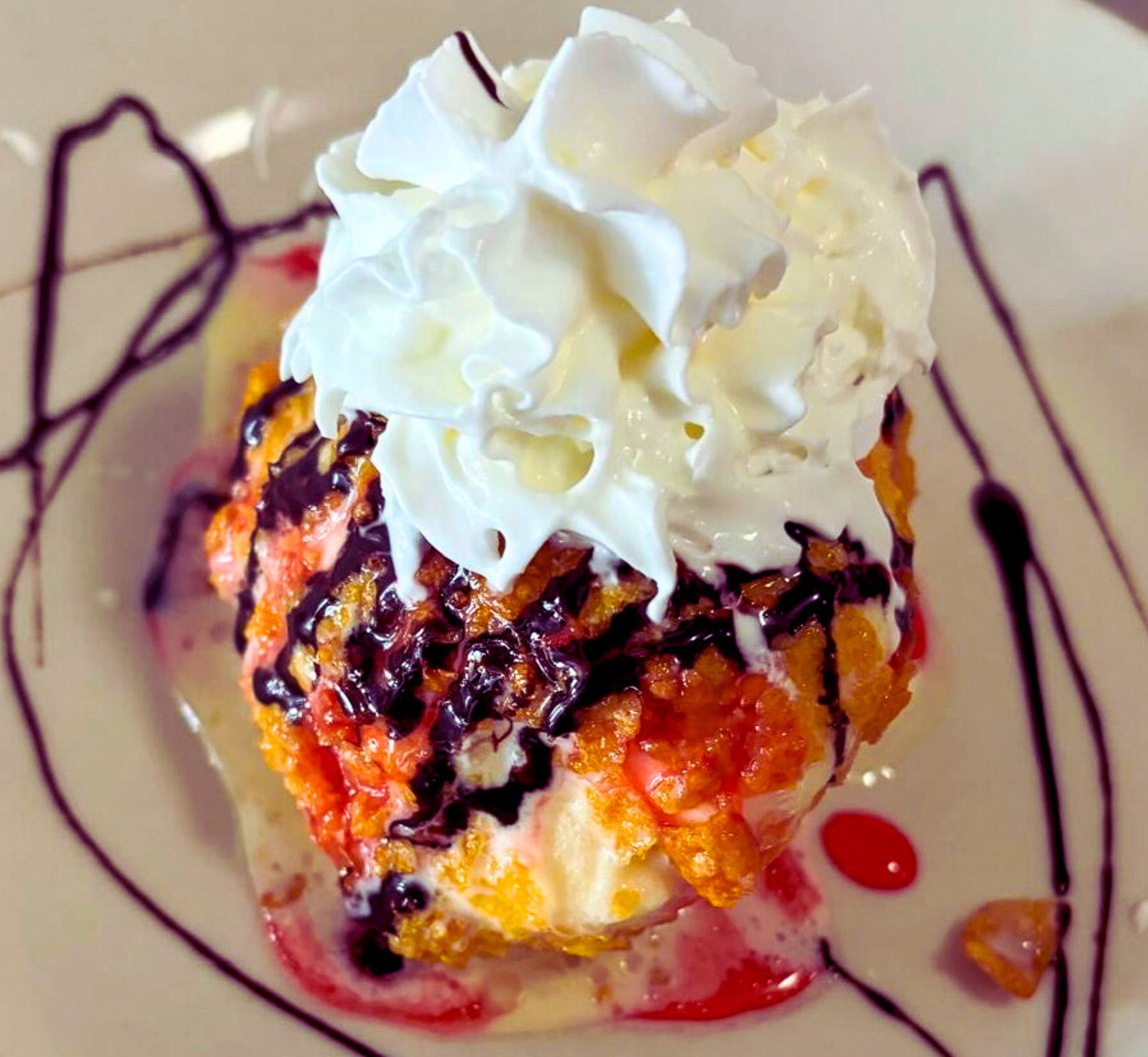 Homemade flan with whipped cream