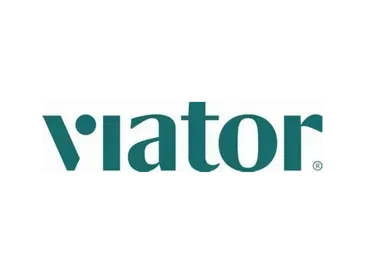 Viator logo in teal green.