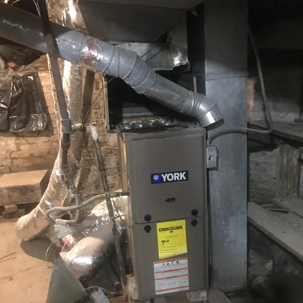 A york air conditioner is installed in a basement