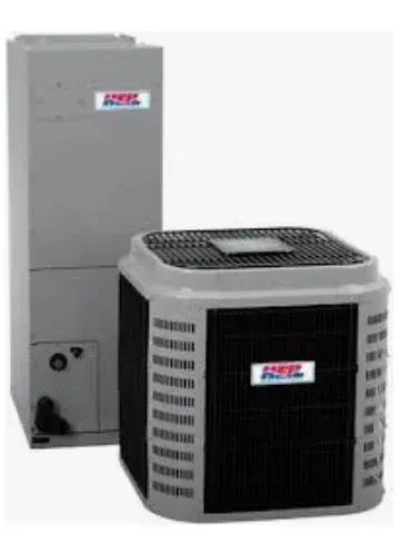 Two air conditioners are sitting next to each other on a white background.
