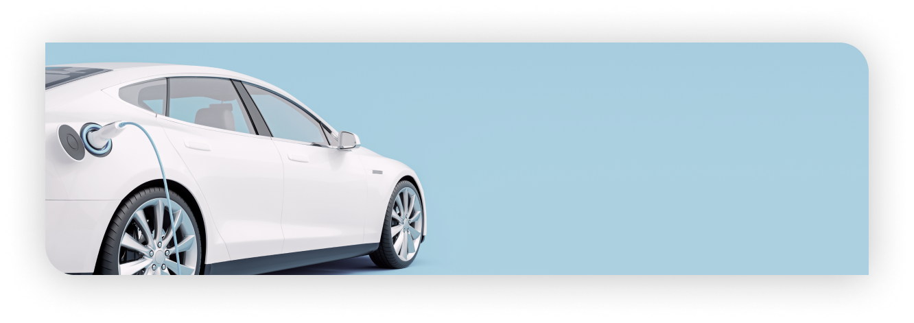 A white electric car is charging on a blue background. | Bill's Auto Electric & Repair