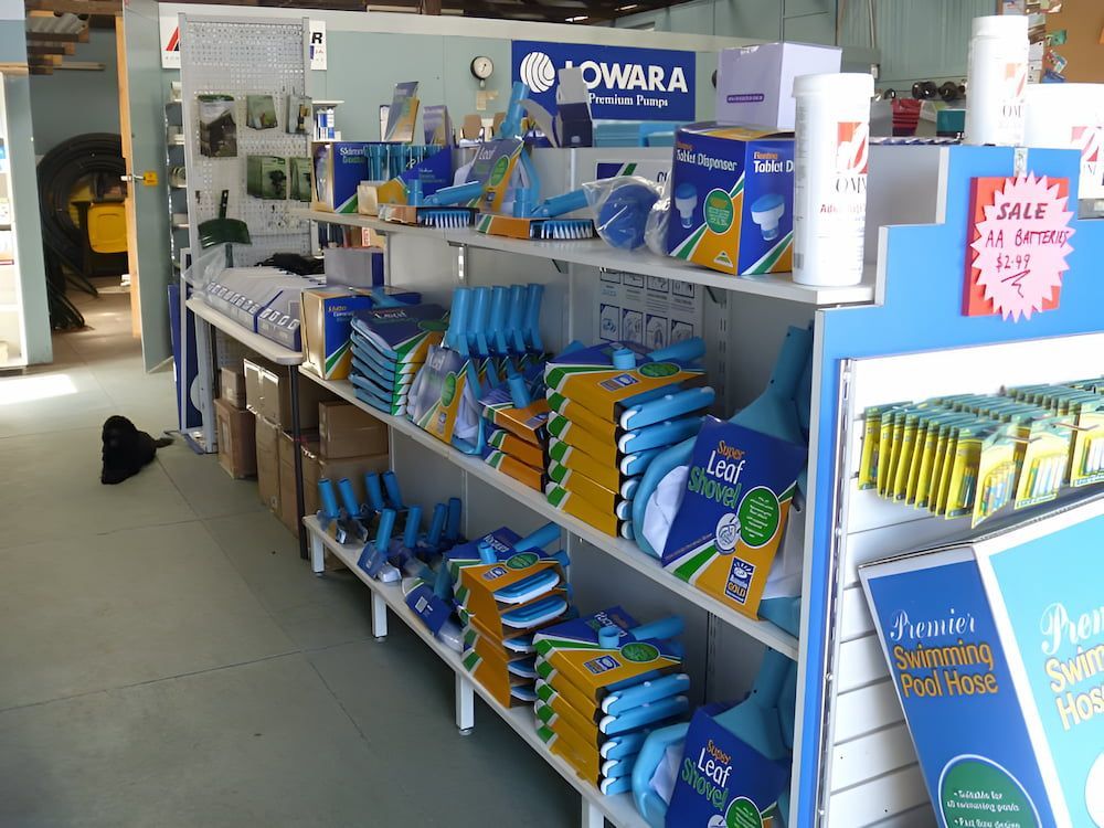 A Store With Bottles Of Pool Needs And Chemicals — Manning Valley Pumps And Irrigation In Gloucester, NSW