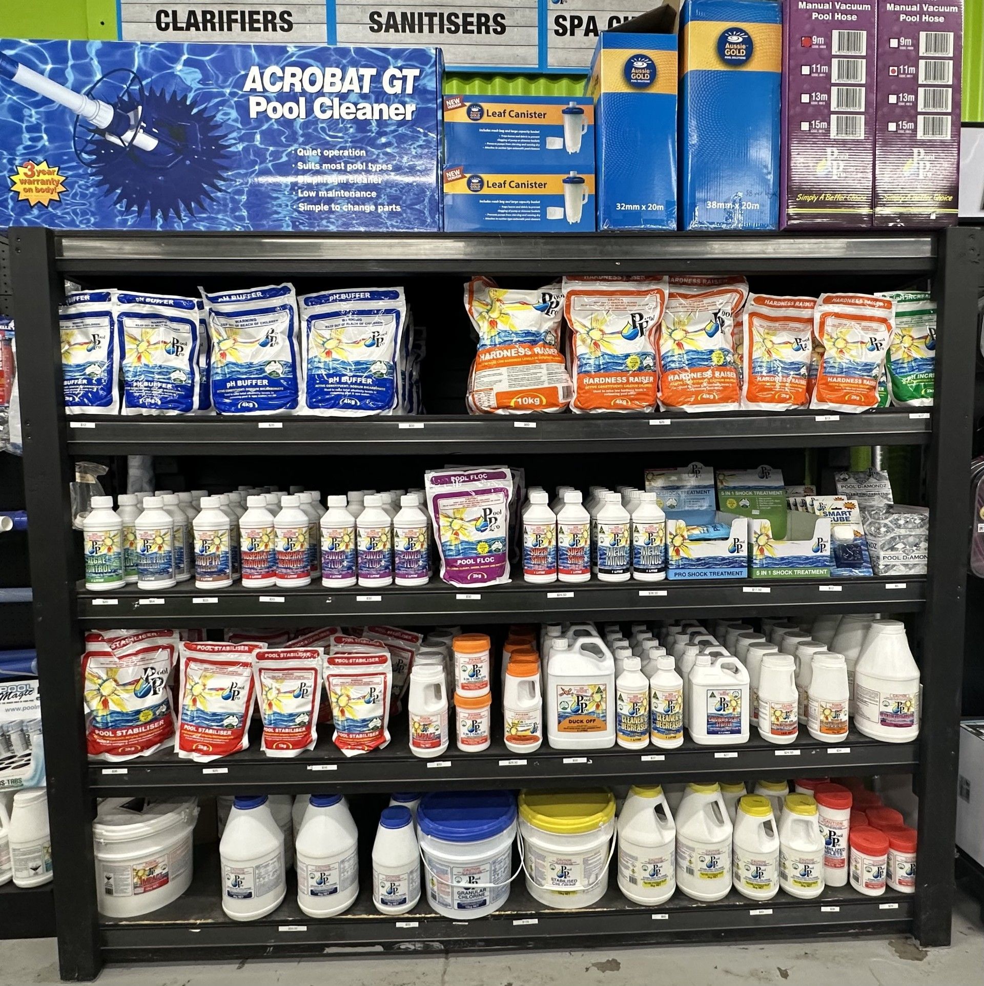 A Store Filled With Lots Of Boxes And Pool Chemicals — Manning Valley Pumps And Irrigation In Wingham, NSW
