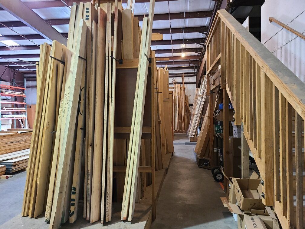 A Warehouse Filled With Lots Of Wood And Stairs - Auburn And Redding, CA - Auburn Hardwoods