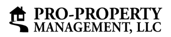 PRO-PROPERTY MANAGEMENT, LLC logo with black house icon and text on white background