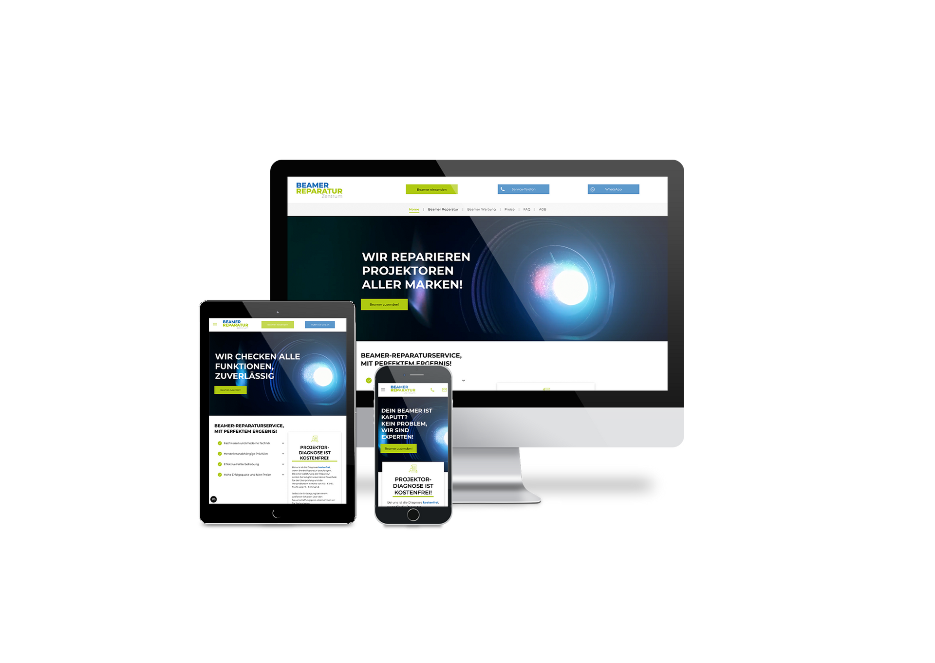 Auf einem Computer, einem Tablet oder einem Mobiltelefon wird eine Website angezeigt.