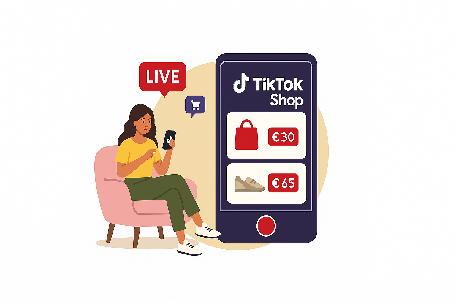 A woman is sitting in a chair looking at her phone.