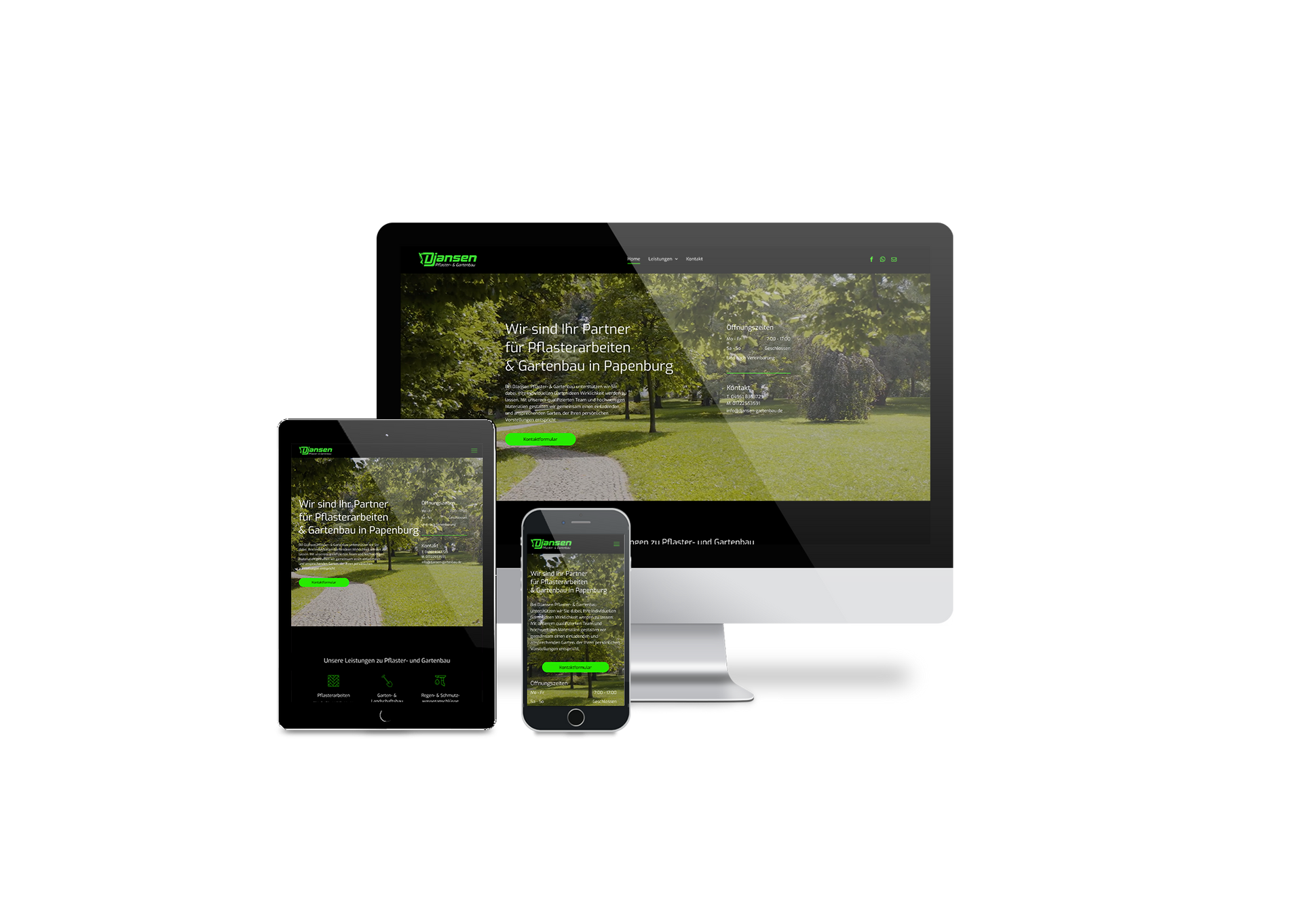 Auf weißem Hintergrund sind ein Computer, ein Tablet und ein Mobiltelefon abgebildet.