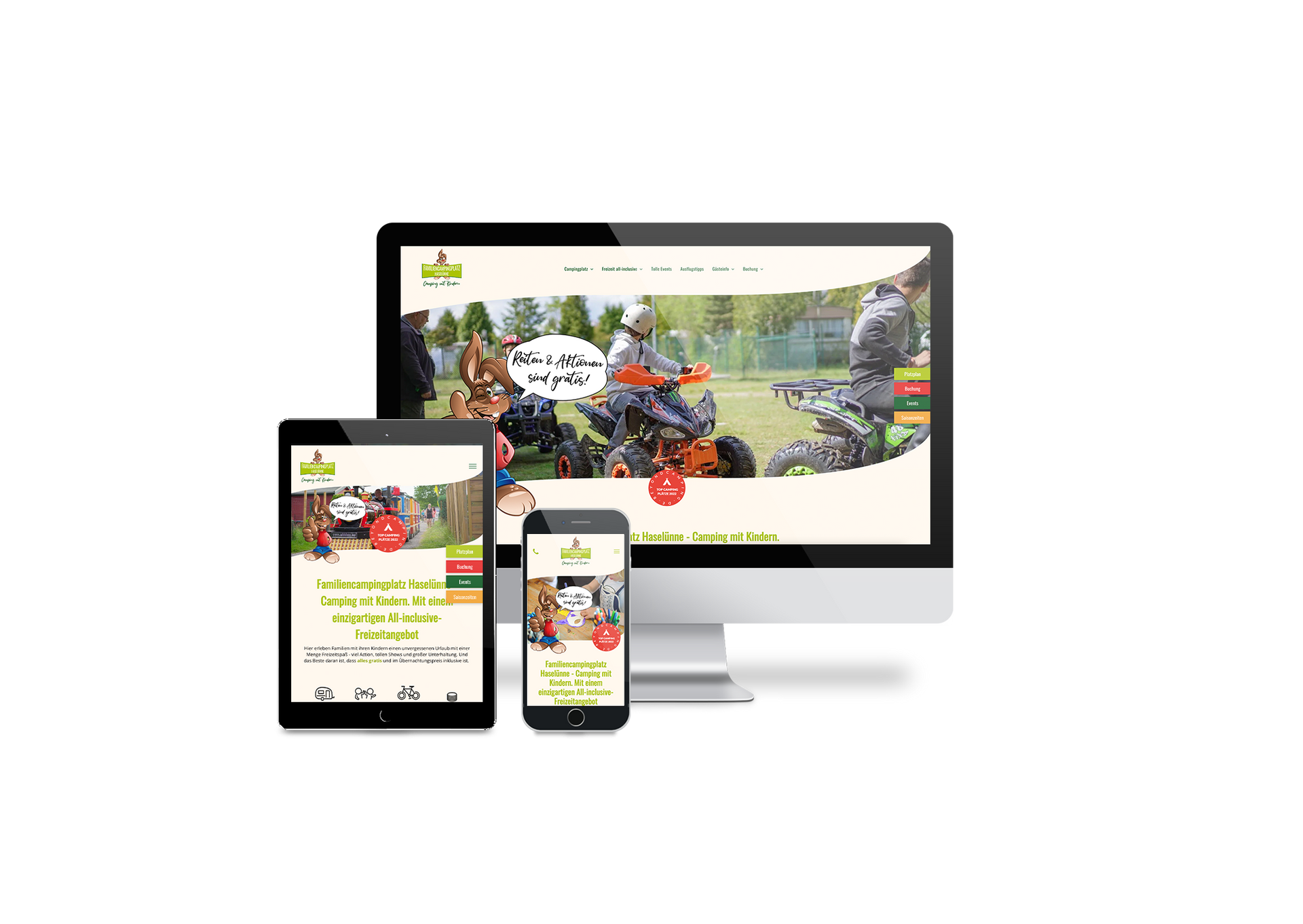 Ein Computer, ein Tablet und ein Mobiltelefon, auf dem eine Website angezeigt wird.