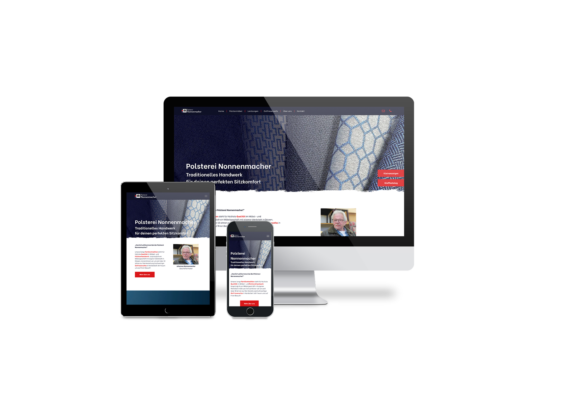 Auf einem Computer, einem Tablet oder einem Mobiltelefon wird eine Website angezeigt.