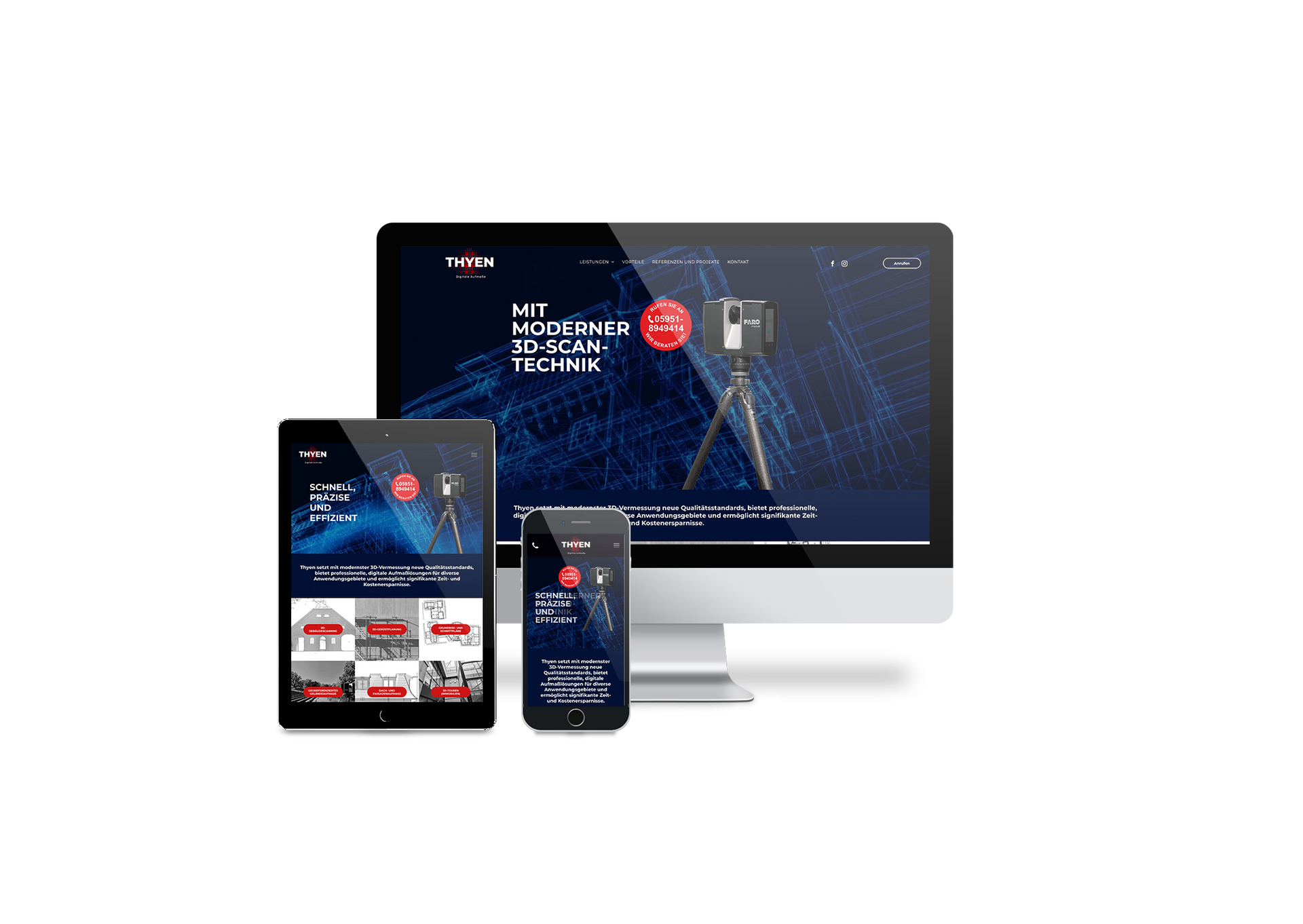 Auf weißem Hintergrund werden ein Computer, ein Tablet und ein Mobiltelefon angezeigt.