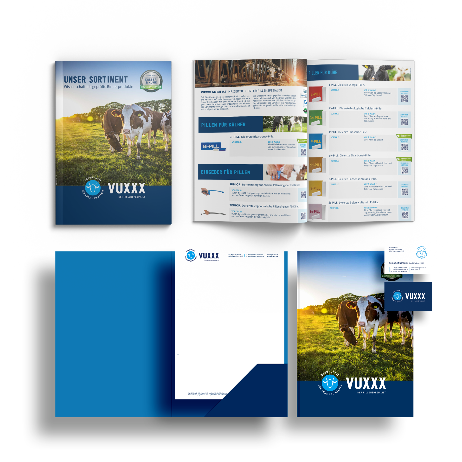 Eine Reihe von Broschüren für ein Unternehmen namens vuxxx