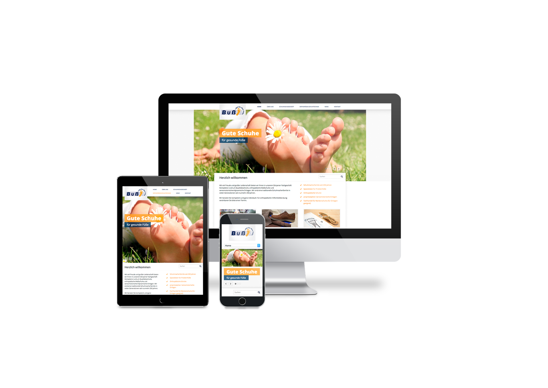 Auf einem Computer, einem Tablet oder einem Mobiltelefon wird eine Website angezeigt.
