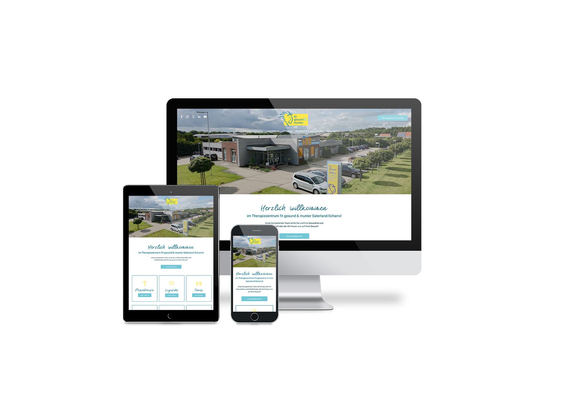 Ein Computer, ein Tablet und ein Mobiltelefon, auf dem eine Website angezeigt wird.