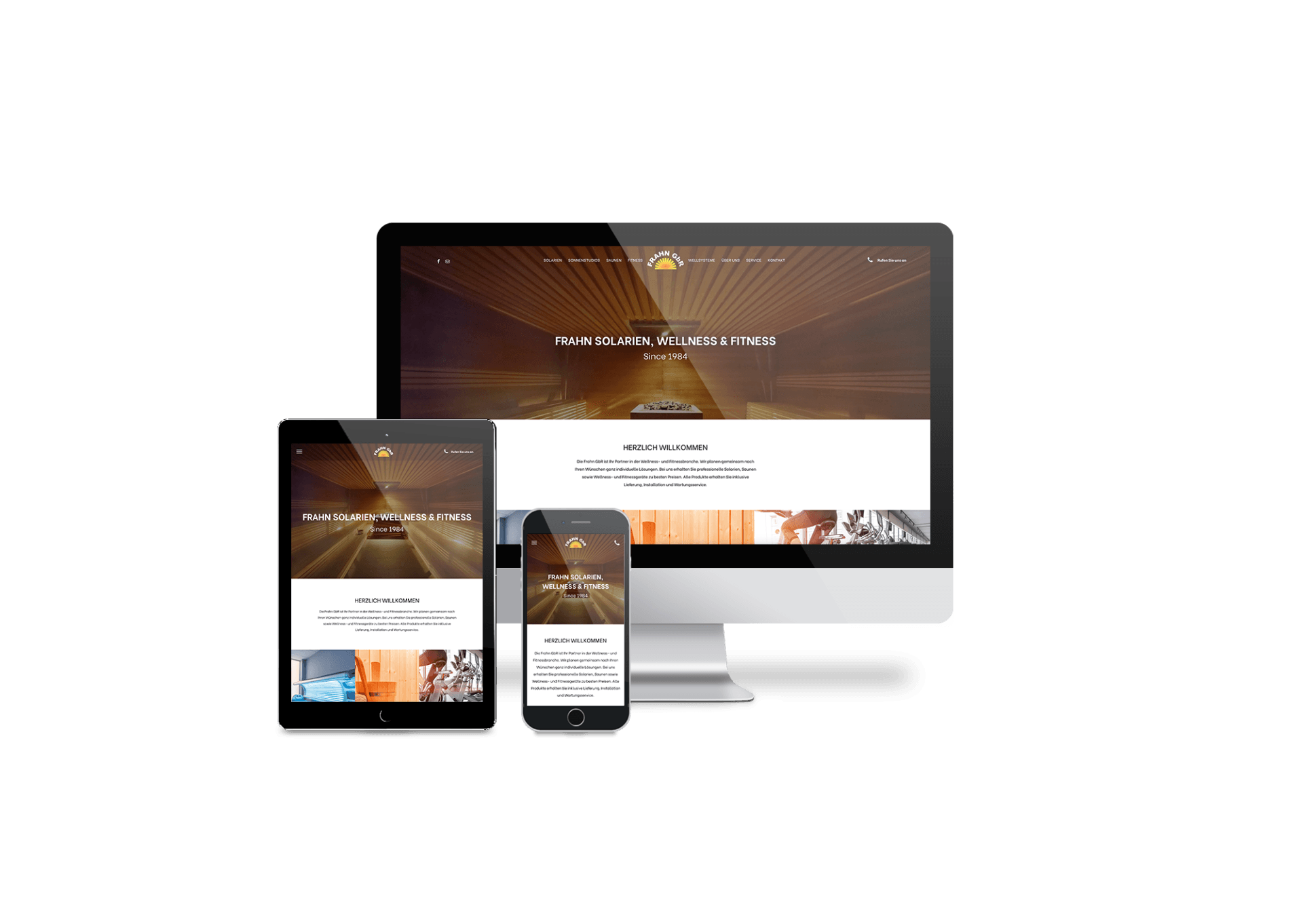 Ein Computer, ein Tablet und ein Mobiltelefon auf einem weißen Hintergrund.