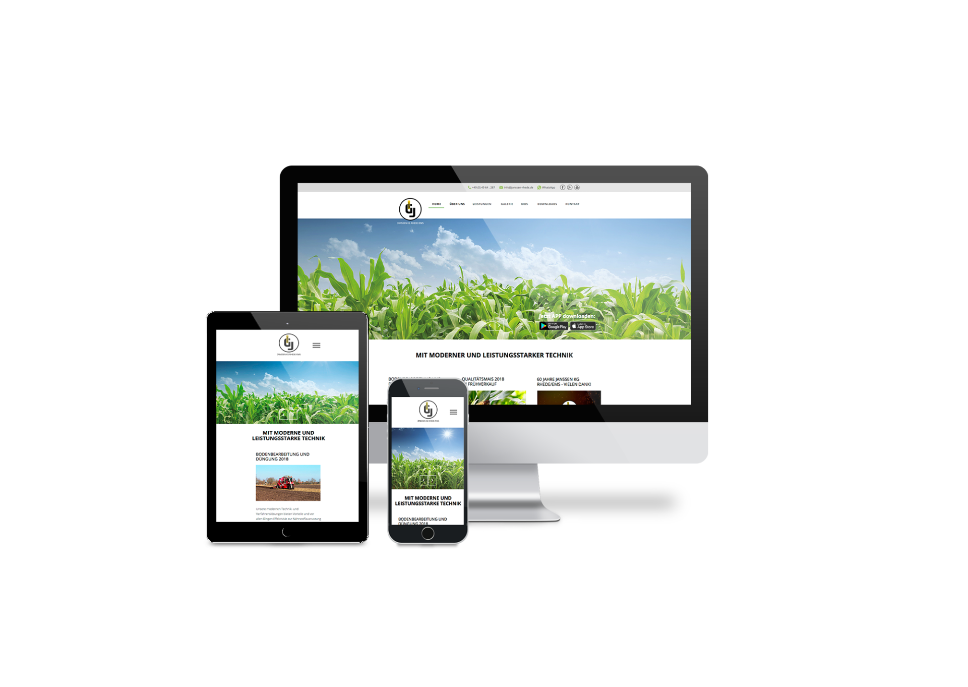 Ein Computer, ein Tablet und ein Mobiltelefon auf einem weißen Hintergrund.