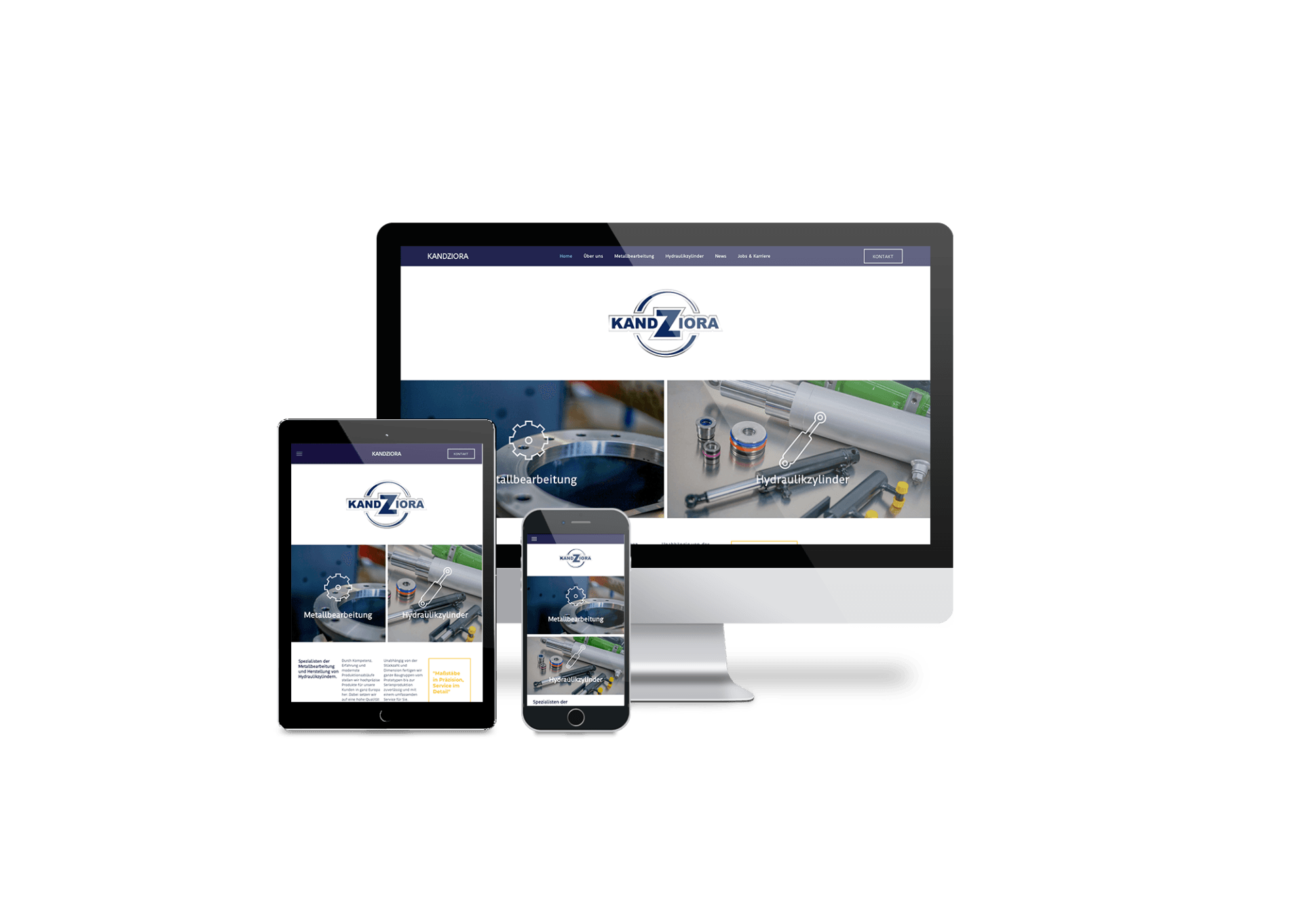 Ein Computer, ein Tablet und ein Mobiltelefon, auf dem eine Website angezeigt wird.
