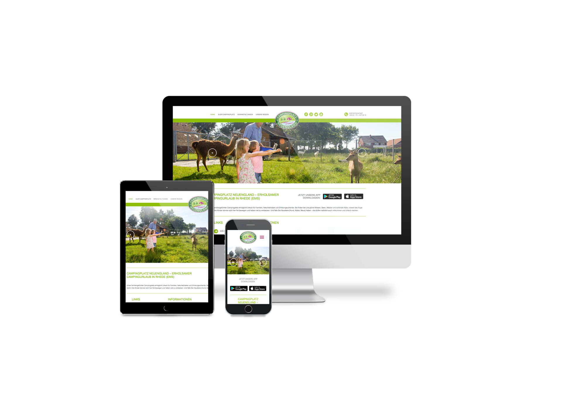Ein Computer, ein Tablet und ein Mobiltelefon, auf dem eine Website angezeigt wird.