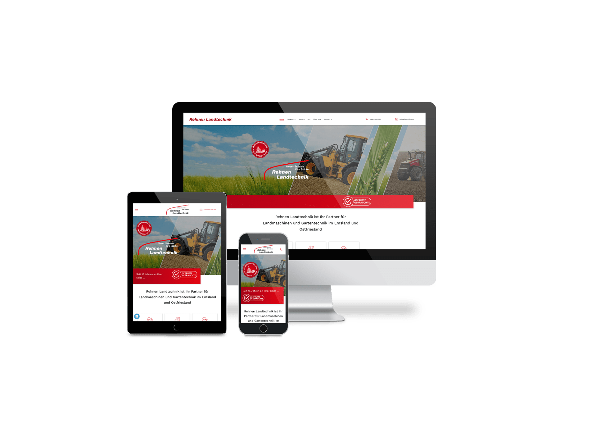 Ein Computer, ein Tablet und ein Mobiltelefon, auf dem eine Website angezeigt wird.