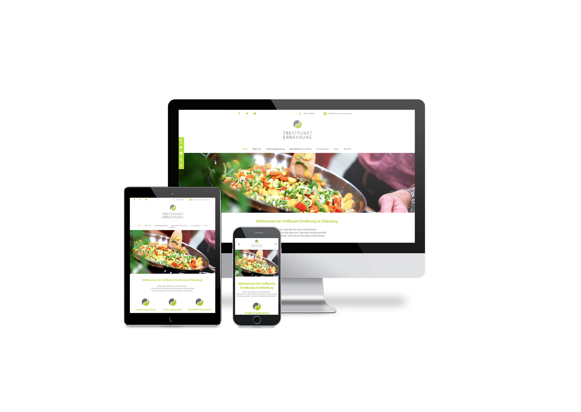 Auf einem Computer, einem Tablet und einem Mobiltelefon wird die Website eines Restaurants angezeigt.