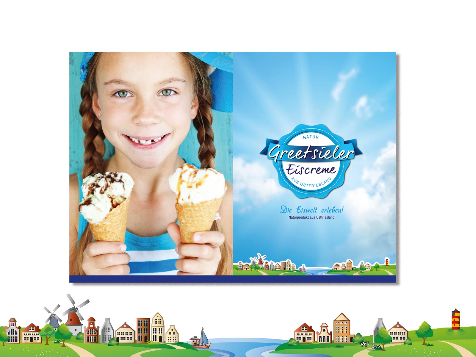 Ein kleines Mädchen hält zwei Eistüten in ihren Händen.