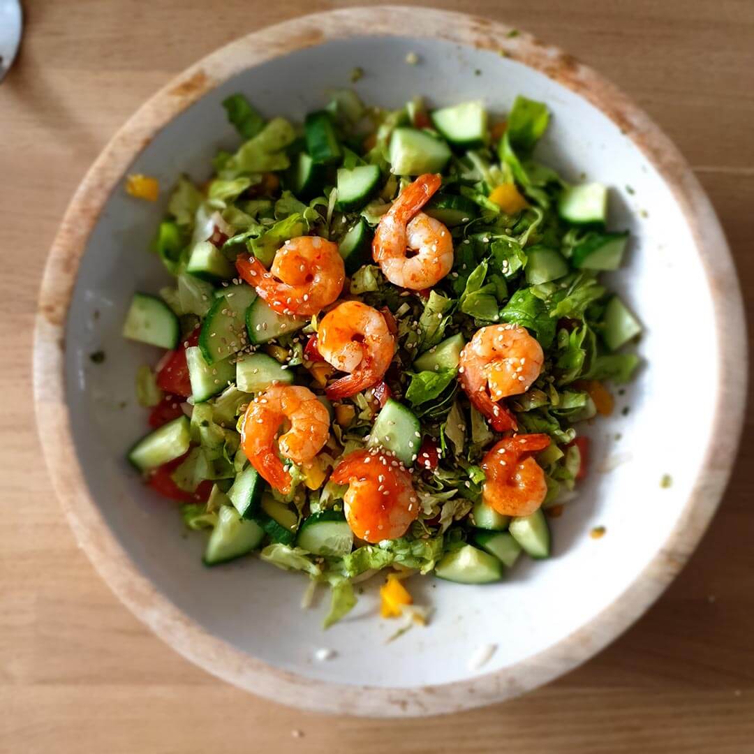 Oosterse Salade met Gegrilde Garnalen gezonde voeding