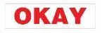 The word okay is written in red on a white background.