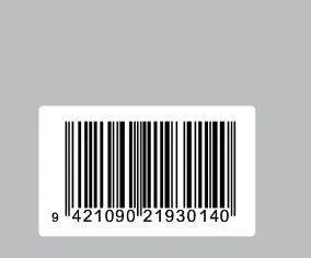 A black and white barcode on a gray background.