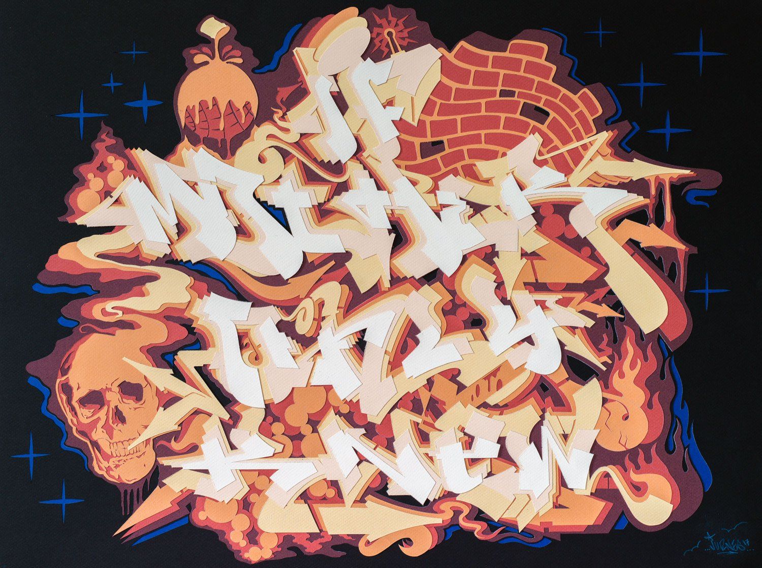 jurne graffiti artist hand cut paper collage if mother only knew commision artwork