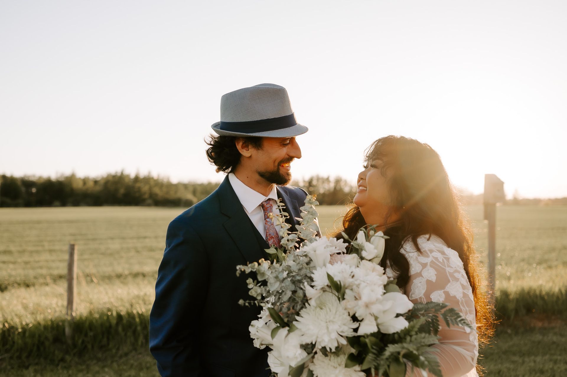 A wedding couple at the Rustic Wedding Barn in Edmonton