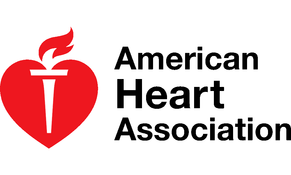The american heart association logo is a red heart with a torch on it.