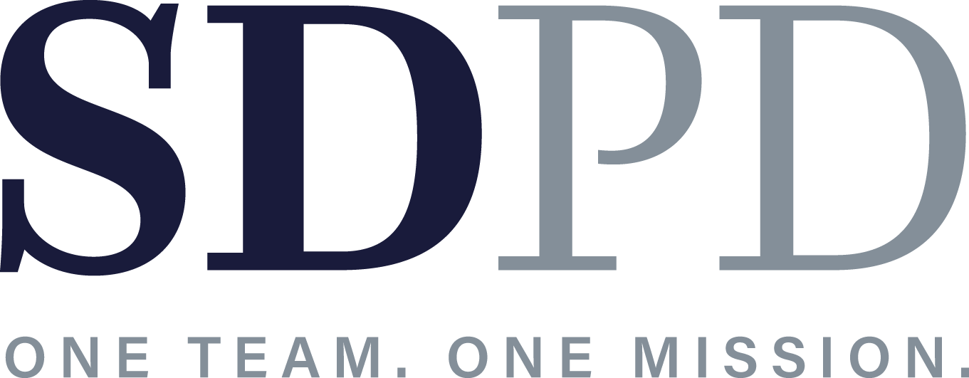 A logo for sdpd one team , one mission.