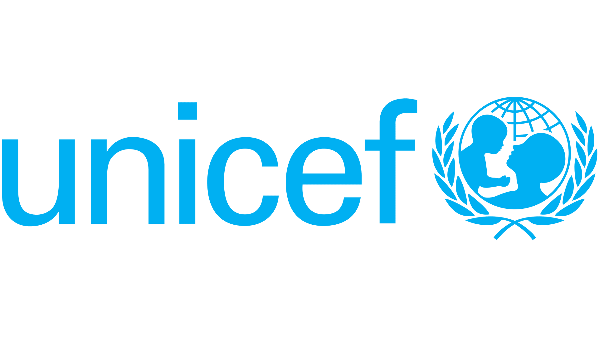 The unicef logo is blue and has a picture of a baby on it.