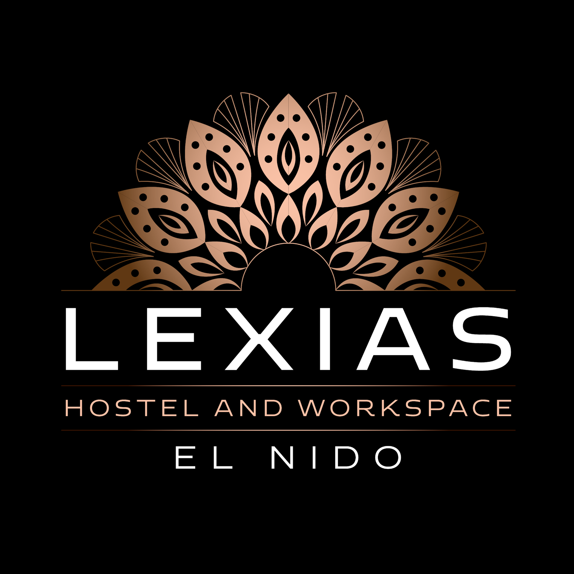 A logo for lexias our hostel rocks with a hand holding a guitar