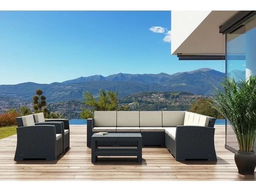 A Patio With a Couch and Chairs With Mountains in the Background — Creative Commercial Furniture in Cairns City, QLD 