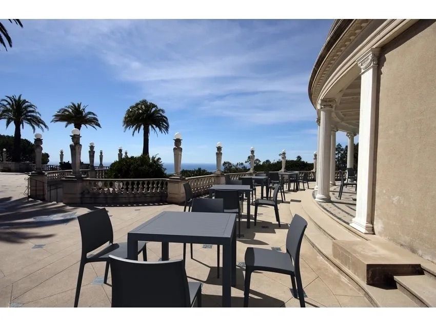 A Patio With Tables and Chairs With Palm Trees in the Background β Creative Commercial Furniture in Cairns City, QLD