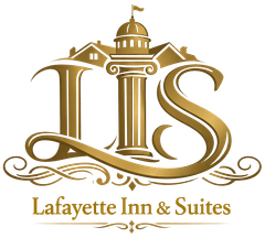 Gold logo: "LIS" initials with building and "Lafayette Inn & Suites" text.
